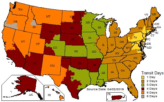 UPS Transit Time Map